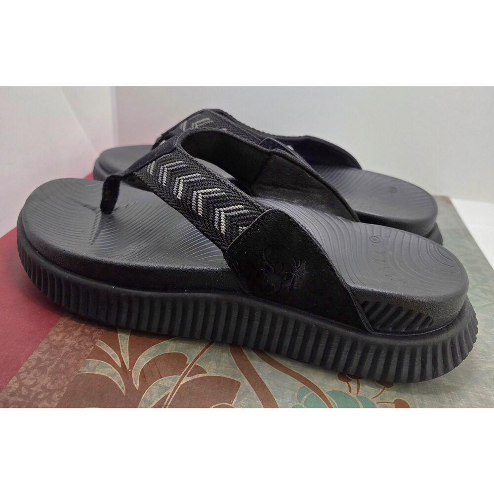 KuaiLu Womens Sz 9 Fashion Orthotic Flip Flops Athletic Thick Cushioned Black